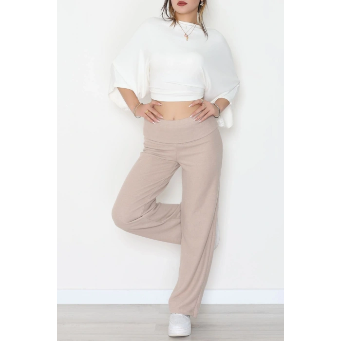Yumoş Kumaş Beli Katlamalı Pantolon Latte - 51097.2114.
