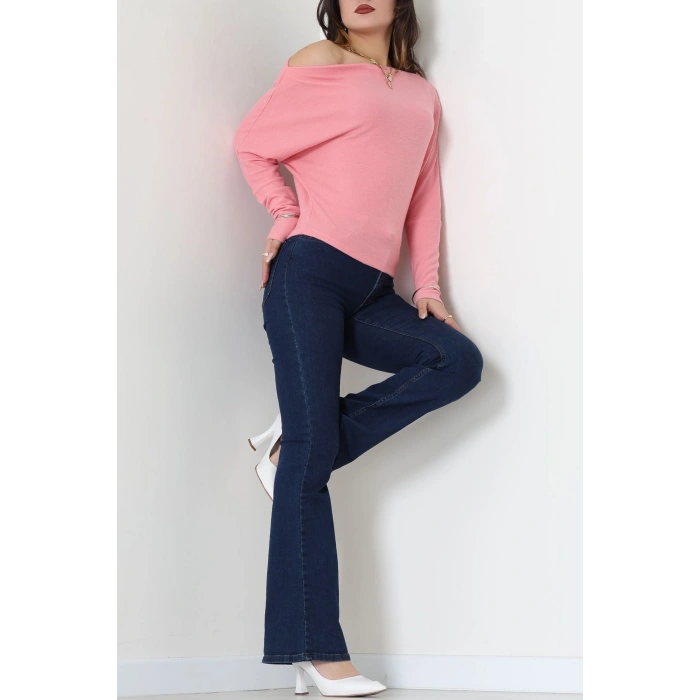 Yumoş Kumaş Kayık Yaka Omuz Düşümlü Bluz Pembe - 31706.2114.