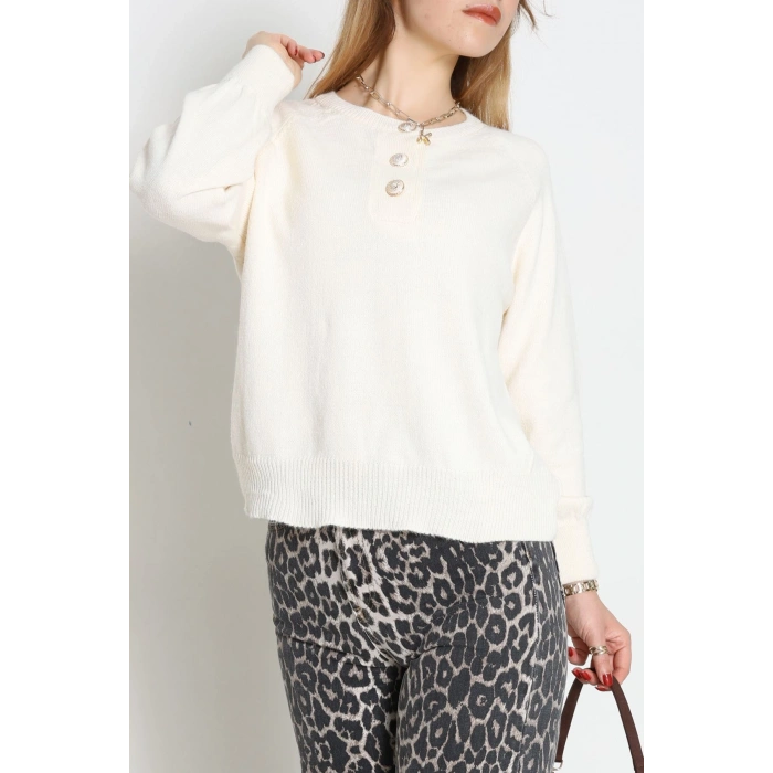 Yumuşak Dokulu Düğme Detay Triko Kazak Bej - 70881.1765.