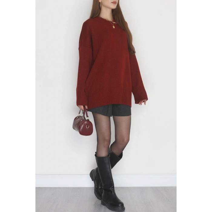 Yumuşak Dokulu Triko Kazak Bordo - 51048.1765.