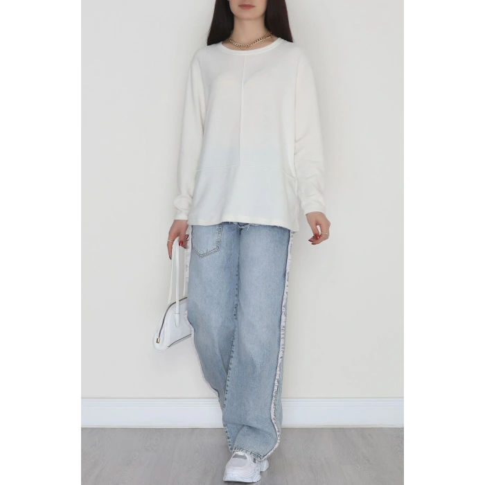 Yün Çilek Büyük Beden Bluz Ekru - 51065.2114.