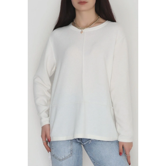 Yün Çilek Büyük Beden Bluz Ekru - 51065.2114.