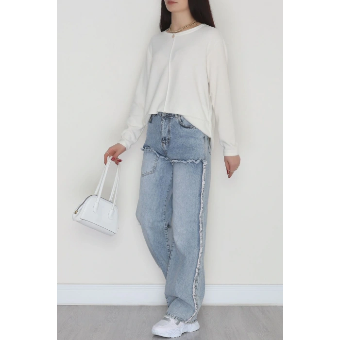 Yün Çilek Büyük Beden Bluz Ekru - 51065.2114.