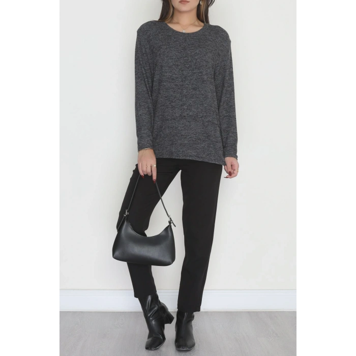 Yün Çilek Büyük Beden Bluz Füme - 51065.2114.