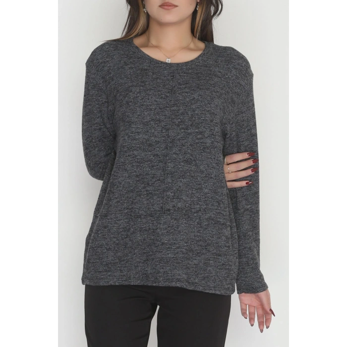 Yün Çilek Büyük Beden Bluz Füme - 51065.2114.