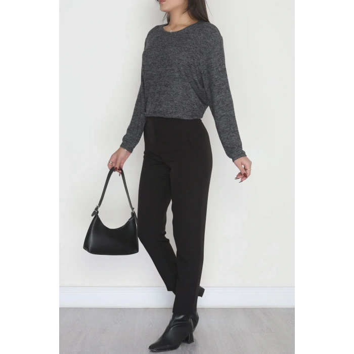 Yün Çilek Büyük Beden Bluz Füme - 51065.2114.