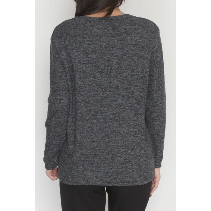 Yün Çilek Büyük Beden Bluz Füme - 51065.2114.