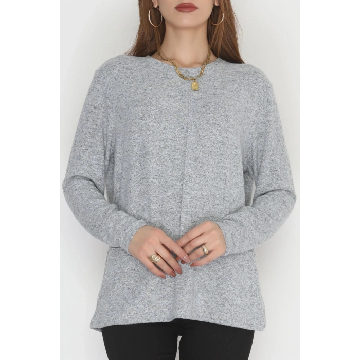 Yün Çilek Büyük Beden Bluz Gri - 51065.2114.