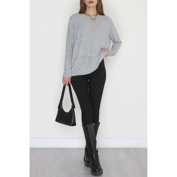 Yün Çilek Büyük Beden Bluz Gri - 51065.2114.