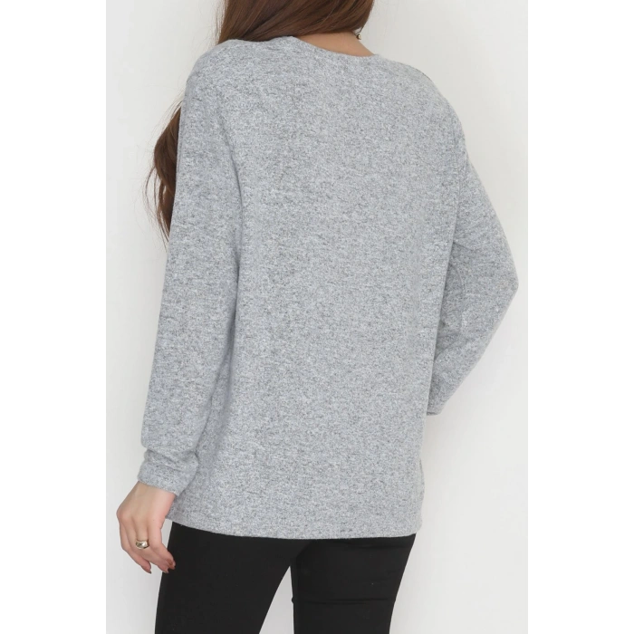 Yün Çilek Büyük Beden Bluz Gri - 51065.2114.