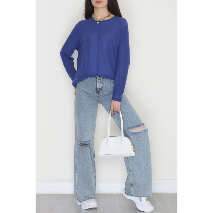 Yün Çilek Büyük Beden Bluz Saks - 51065.2114.