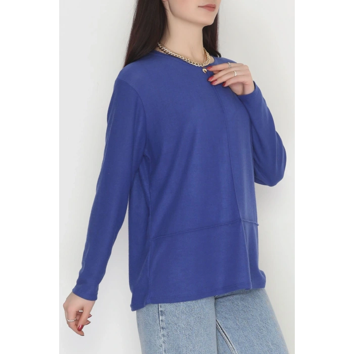 Yün Çilek Büyük Beden Bluz Saks - 51065.2114.