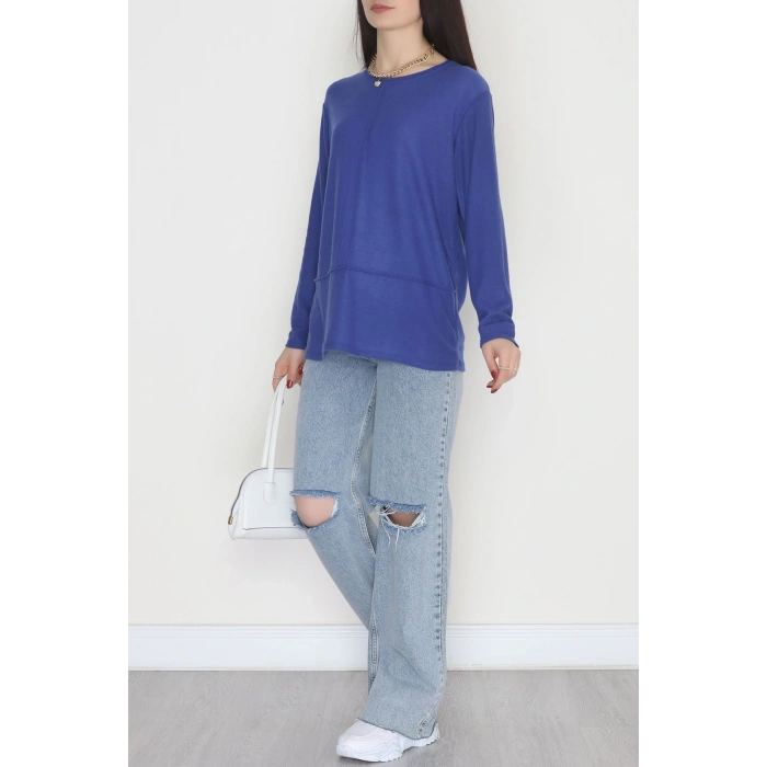 Yün Çilek Büyük Beden Bluz Saks - 51065.2114.