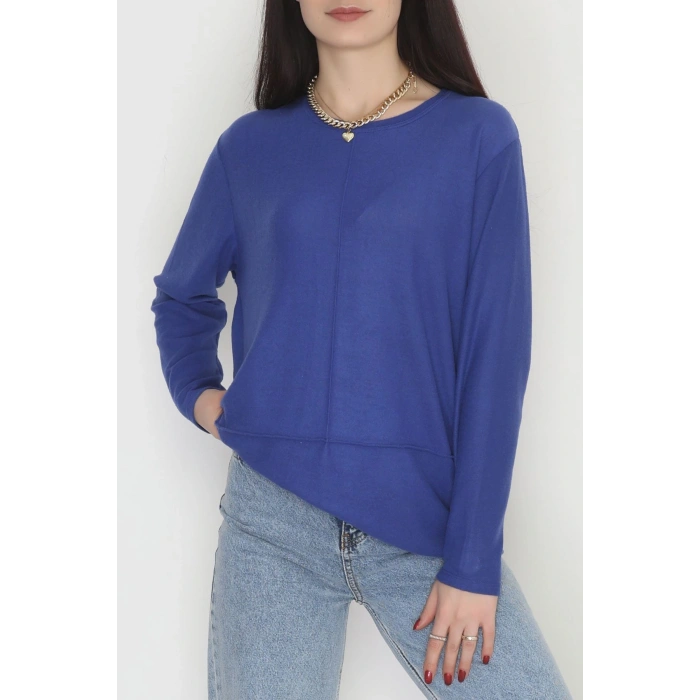 Yün Çilek Büyük Beden Bluz Saks - 51065.2114.