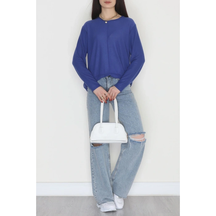 Yün Çilek Büyük Beden Bluz Saks - 51065.2114.