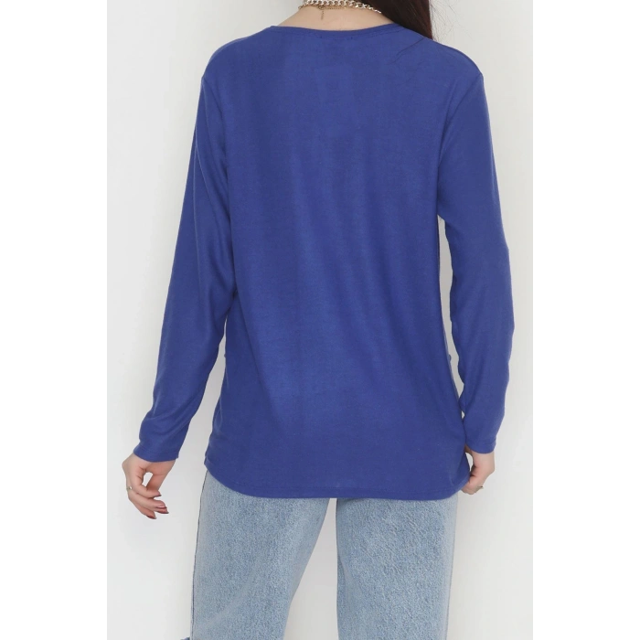 Yün Çilek Büyük Beden Bluz Saks - 51065.2114.