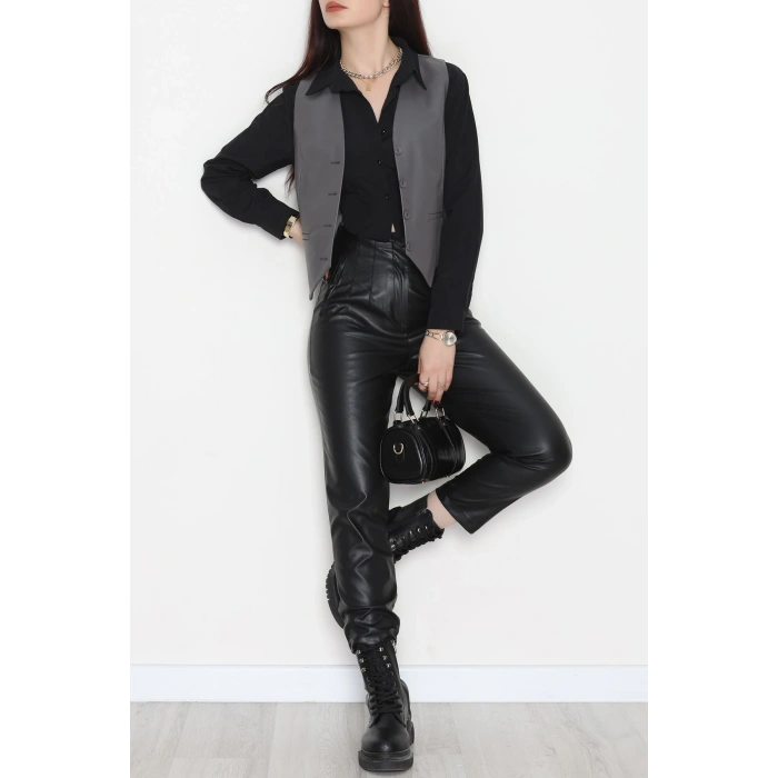 Zra Deri Astarlı Yelek Koyugri - 51077.1779.