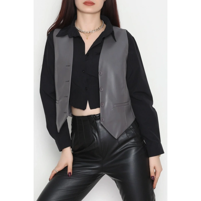 Zra Deri Astarlı Yelek Koyugri - 51077.1779.