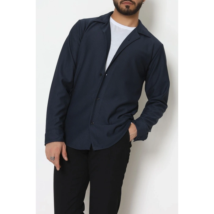 Zra Krep Fitilli Erkek Gömlek Lacivert - 31804.1937.