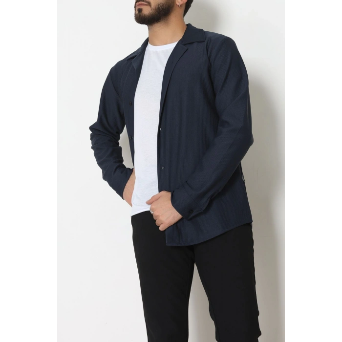 Zra Krep Fitilli Erkek Gömlek Lacivert - 31804.1937.