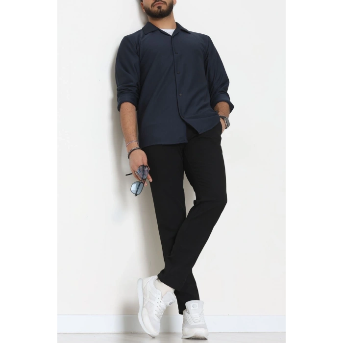 Zra Krep Fitilli Erkek Gömlek Lacivert - 31804.1937.