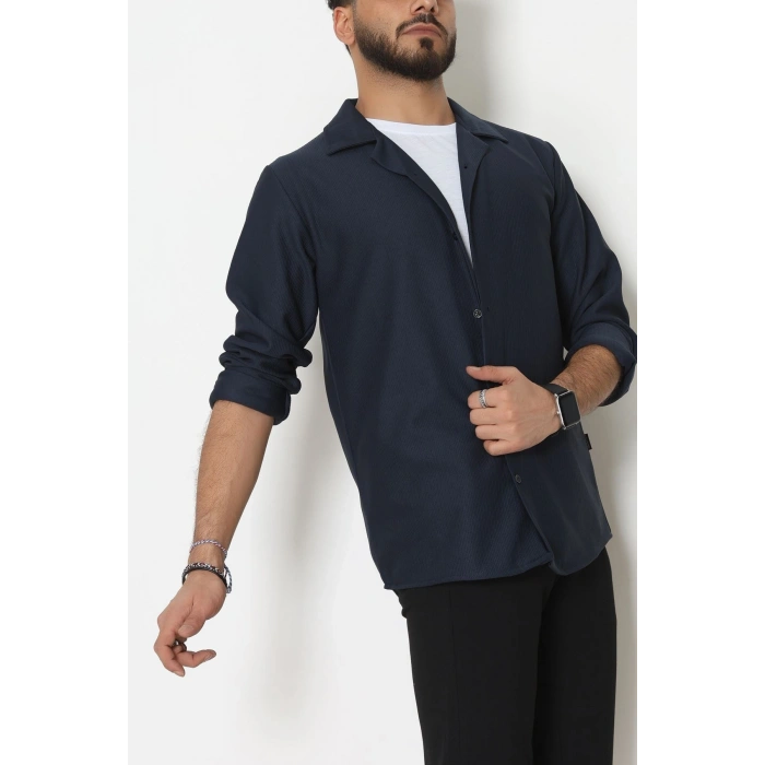Zra Krep Fitilli Erkek Gömlek Lacivert - 31804.1937.