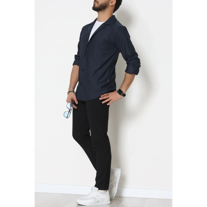 Zra Krep Fitilli Erkek Gömlek Lacivert - 31804.1937.