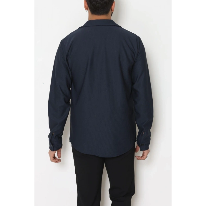 Zra Krep Fitilli Erkek Gömlek Lacivert - 31804.1937.