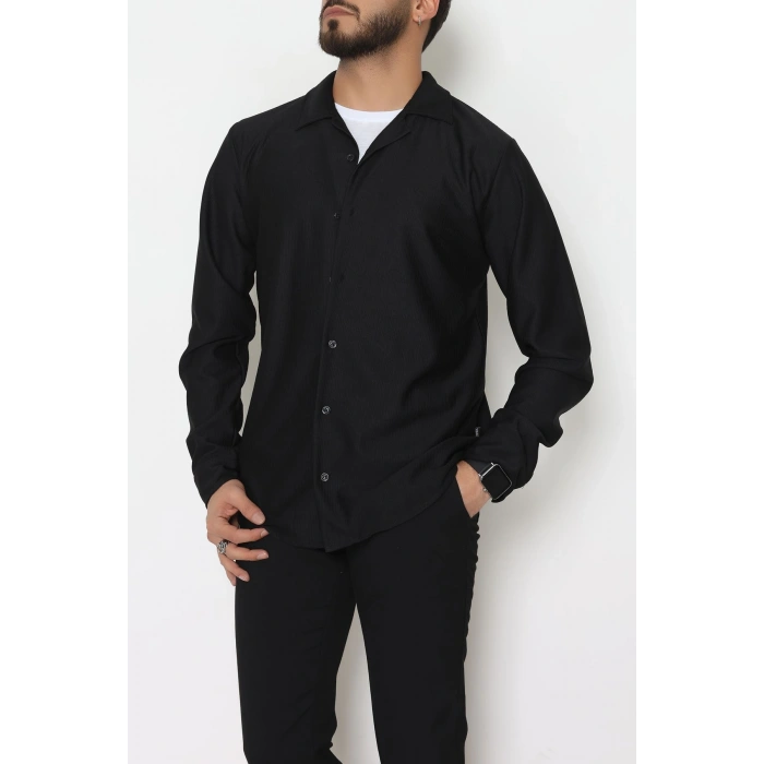 Zra Krep Fitilli Erkek Gömlek Siyah - 31804.1937.