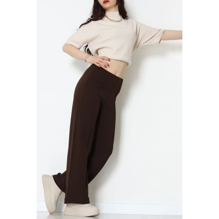 Zra Krep Lastikli Çımalı Pantolon Acıkahve - 51251.1837.