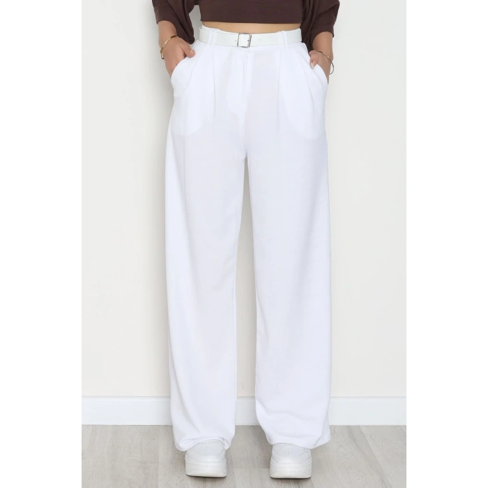 Zra Krep Palazzo Pantolon Beyaz - 30777.1865.