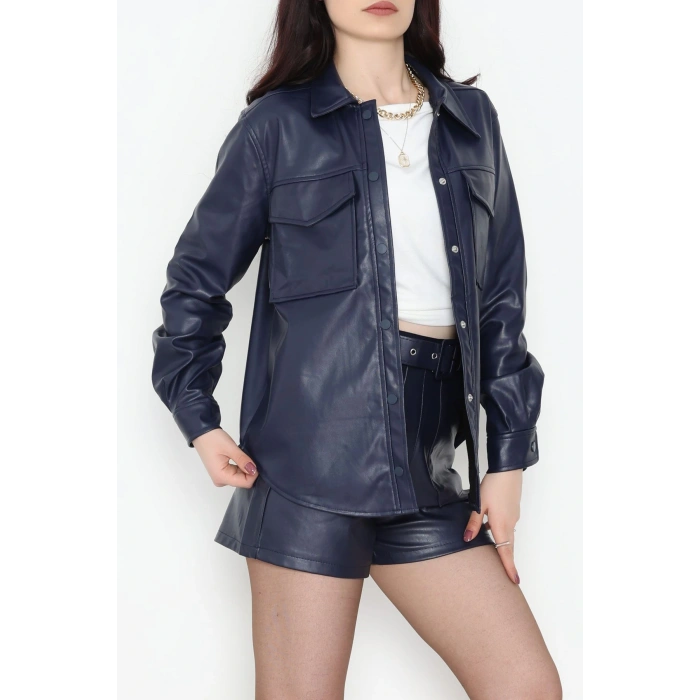 Zra Kumaş Cep Detaylı Düğmeli Gömlek Lacivert - 51085.1779.