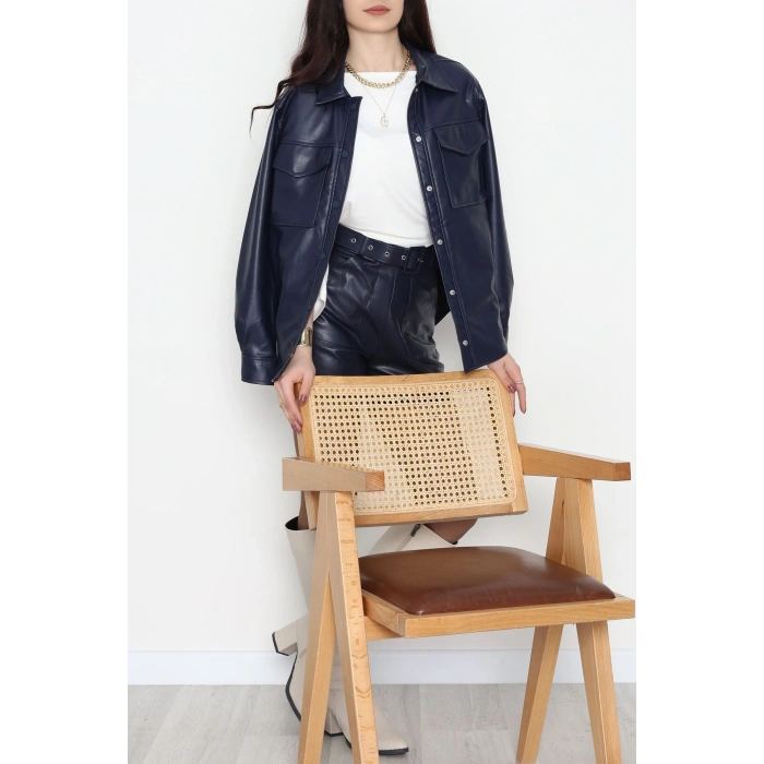 Zra Kumaş Cep Detaylı Düğmeli Gömlek Lacivert - 51085.1779.