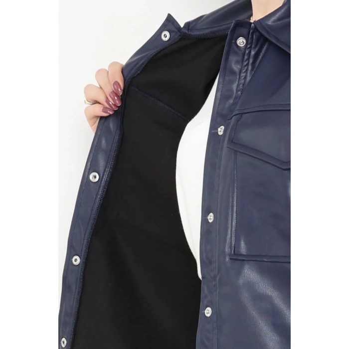 Zra Kumaş Cep Detaylı Düğmeli Gömlek Lacivert - 51085.1779.