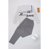 10-16 Yaş Garnili Erkek Çocuk Pijama Takımı Gribeyaz - 50715.1838.