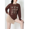2 İplik Baskılı Sweat Kahve - 42719.1878.