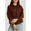 2 İplik Kapşonlu Baskılı Sweatshirt Acıkahve - 31316.1878.