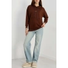 2 İplik Kapşonlu Baskılı Sweatshirt Acıkahve - 31316.1878.