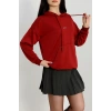 2 İplik Kapşonlu Baskılı Sweatshirt Bordo - 31316.1878.