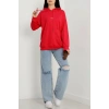 2 İplik Kapşonlu Baskılı Sweatshirt Fuşya - 31316.1878.