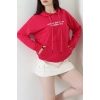 2 İplik Kapşonlu Nakışlı Sweat Fuşyaekru - 42705.1878.