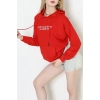 2 İplik Kapşonlu Nakışlı Sweat Kırmızıekru - 42705.1878.