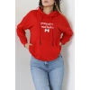 2 İplik Kapşonlu Nakışlı Sweat Kırmızıekru - 42711.1878.