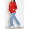 2 İplik Kapşonlu Nakışlı Sweat Kırmızıekru - 42711.1878.