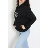 2 İplik Kapşonlu Nakışlı Sweat Siyahekru - 42711.1878.