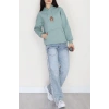3 İplik Kanguru Cepli Kapşonlu Sweat Mint - 42254.1878.