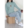 3 İplik Kanguru Cepli Kapşonlu Sweat Mint - 42254.1878.