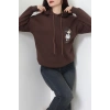 3 İplik Kapşonlu Baskılı Sweat Kahve - 42222.1878.
