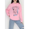 3 İplik Kapşonlu Baskılı Sweat Pembe - 42224.1878.