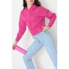3 İplik Kapşonlu Crop Sweat Fuşya - 20959.1878.
